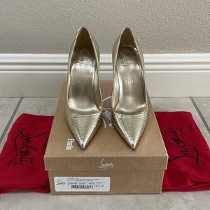Christian Louboutin Kate 100 Lizzy Gold Snake Heels NIB